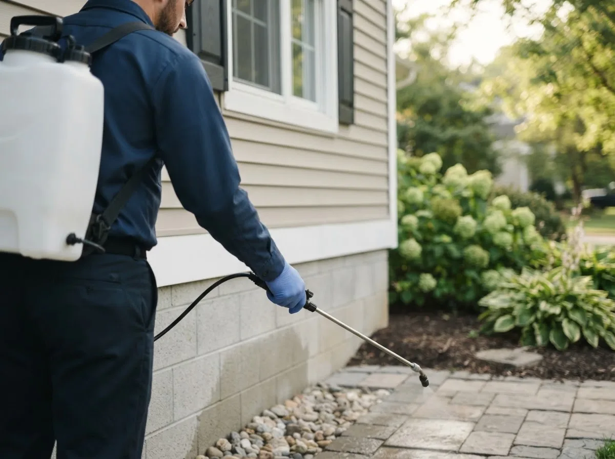 Pest control technician inspecting a home in Varysburg, NY